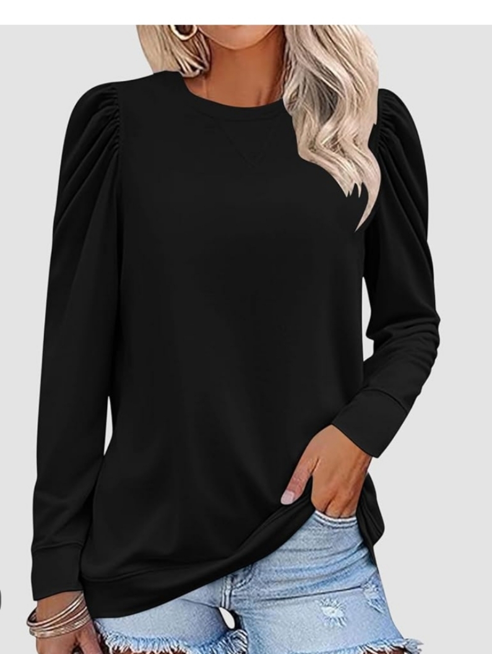 zeagoo Black Puff Sleeve Sweatshirt